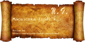 Macsicska Izsák névjegykártya